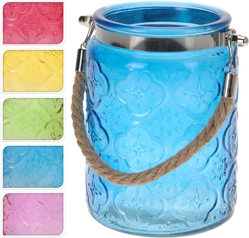 Merkloos Kandelaar glas met touw Ø9,5xH13,5cm