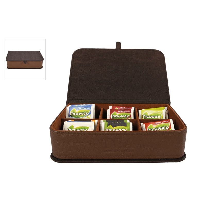 Z Theedoos leer 6-vakken 24x16x6cm