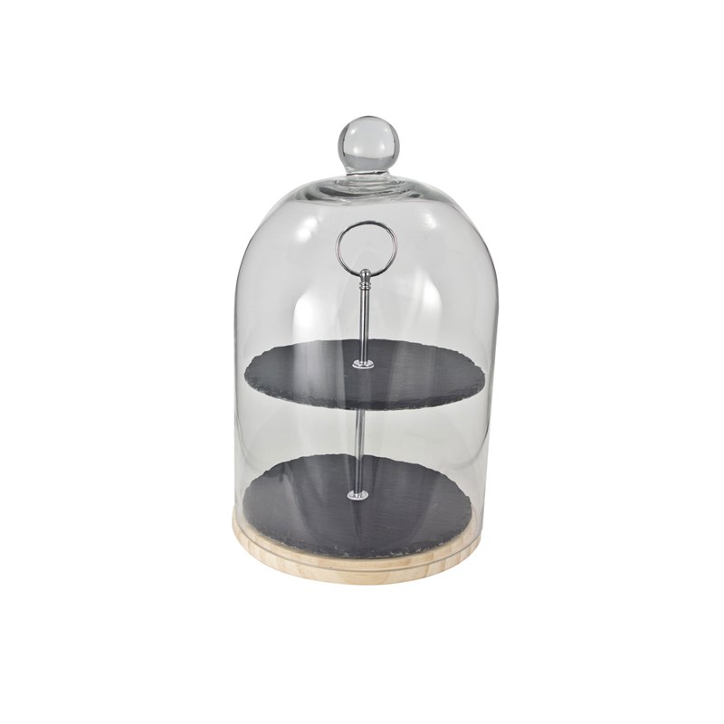 Z Etagere leisteen met glaen stolp