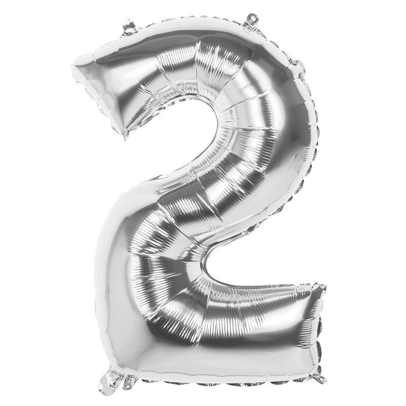 Folie ballon nummer &apos;2&apos; zilver 86cm
