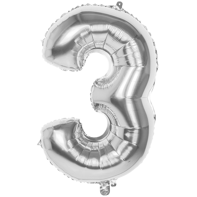 Folie ballon nummer &apos;3&apos; zilver 86cm
