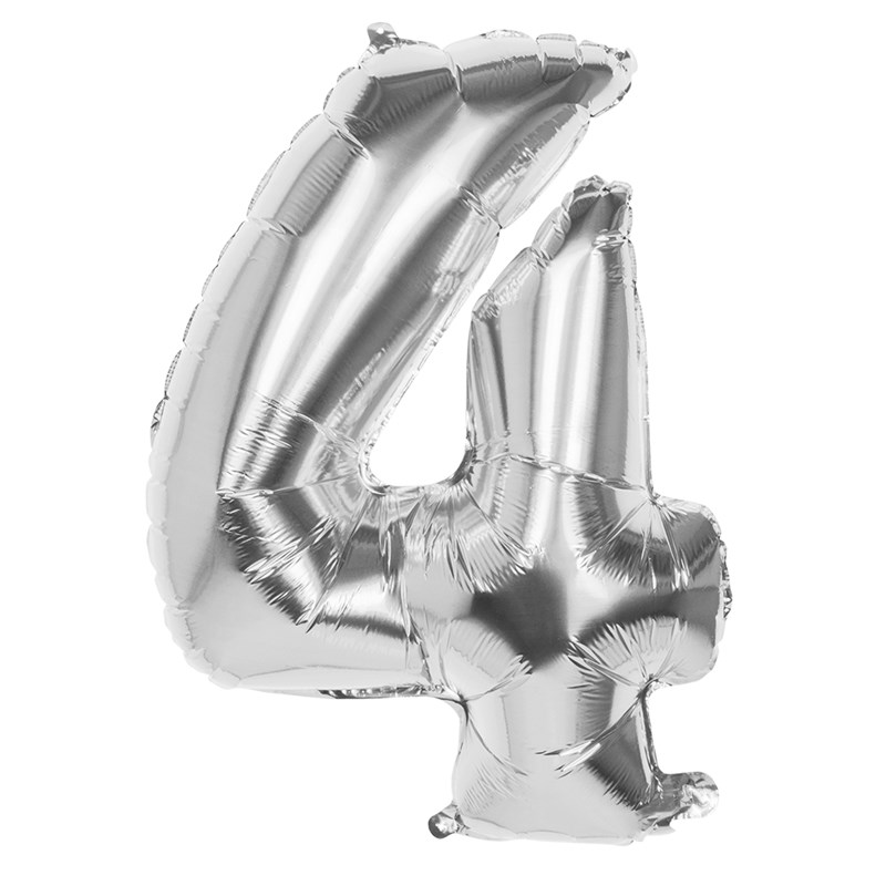 Folie ballon nummer &apos;4&apos; zilver 86cm