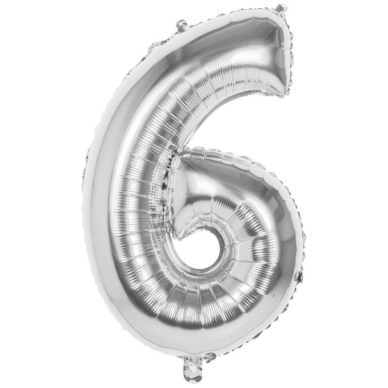 Folie ballon nummer &apos;6&apos; zilver 86cm