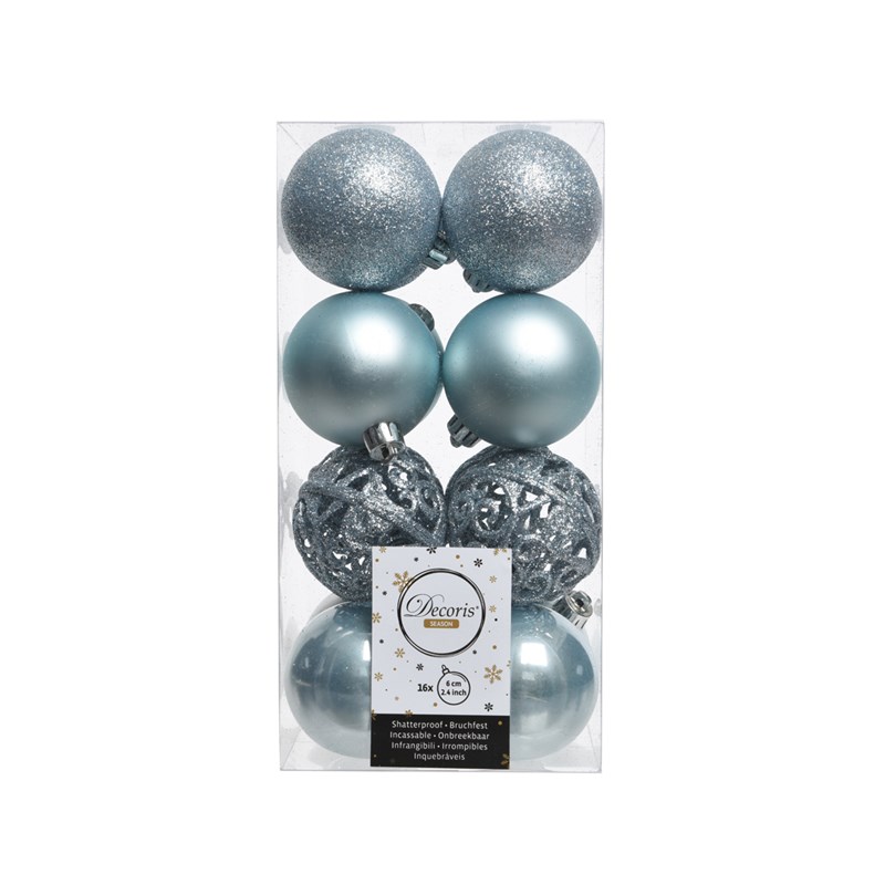Decoris Kerstballen kunststof Ø6cm blauw 16 stuk