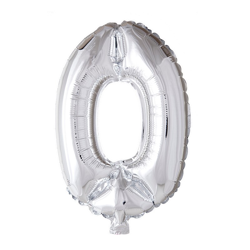 Folie ballon nummer &apos;0&apos; zilver 40cm