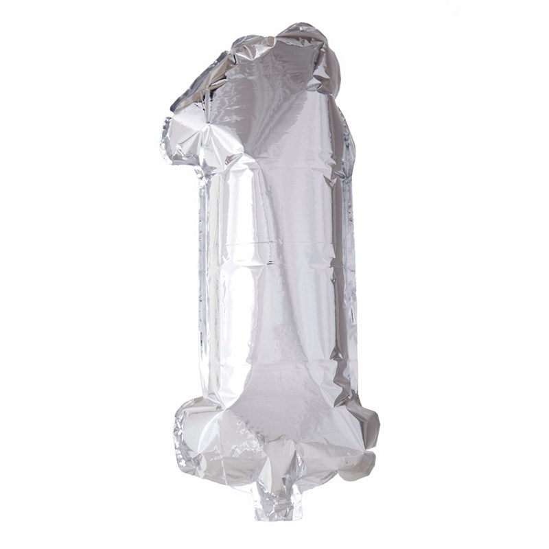 Folie ballon nummer &apos;1&apos; zilver 40cm