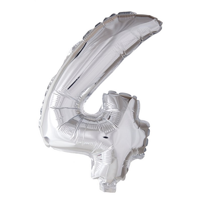 Folie ballon nummer &apos;4&apos; zilver 40cm