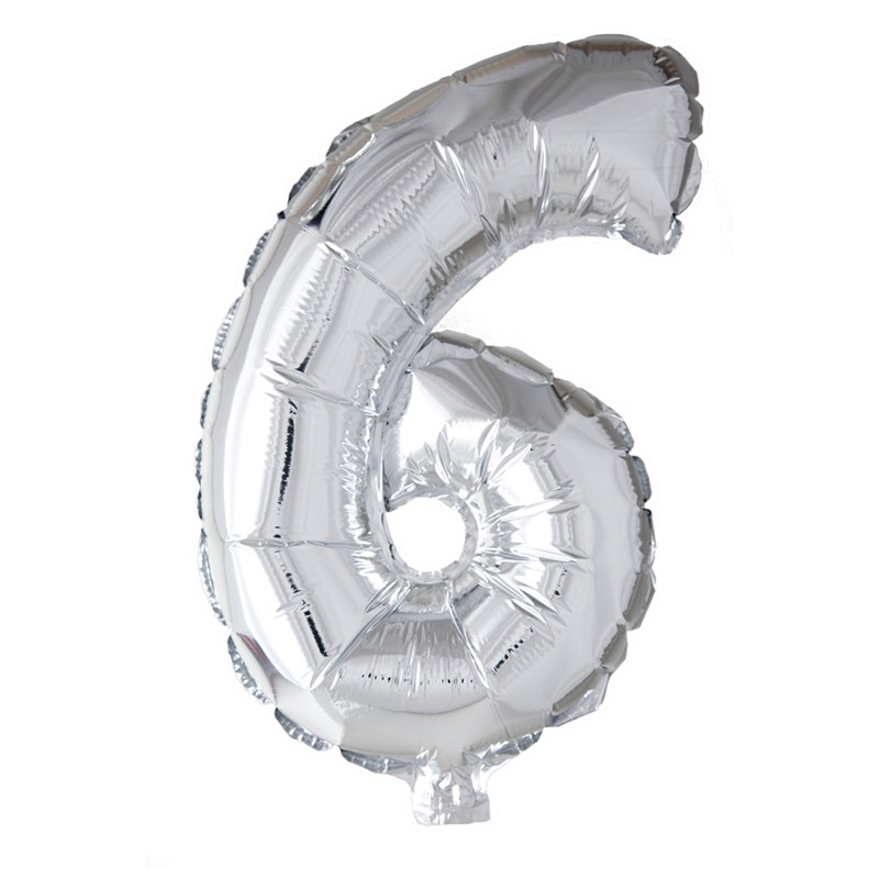 Folie ballon nummer &apos;6&apos; zilver 40cm