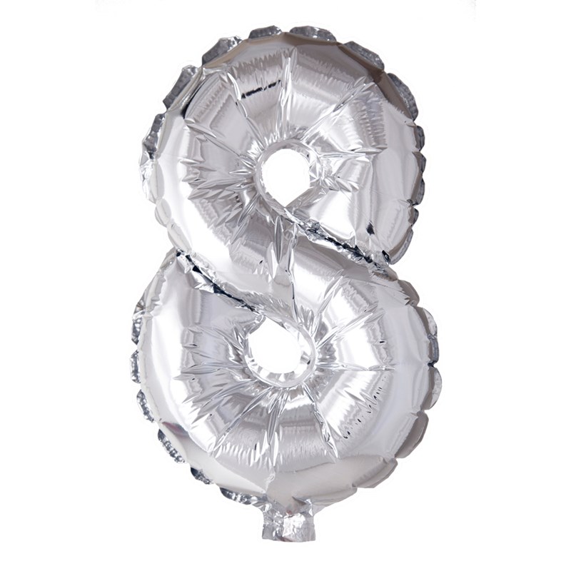 Folie ballon nummer '8' zilver 40cm Folie ballon nummer '8' zilver 40cm