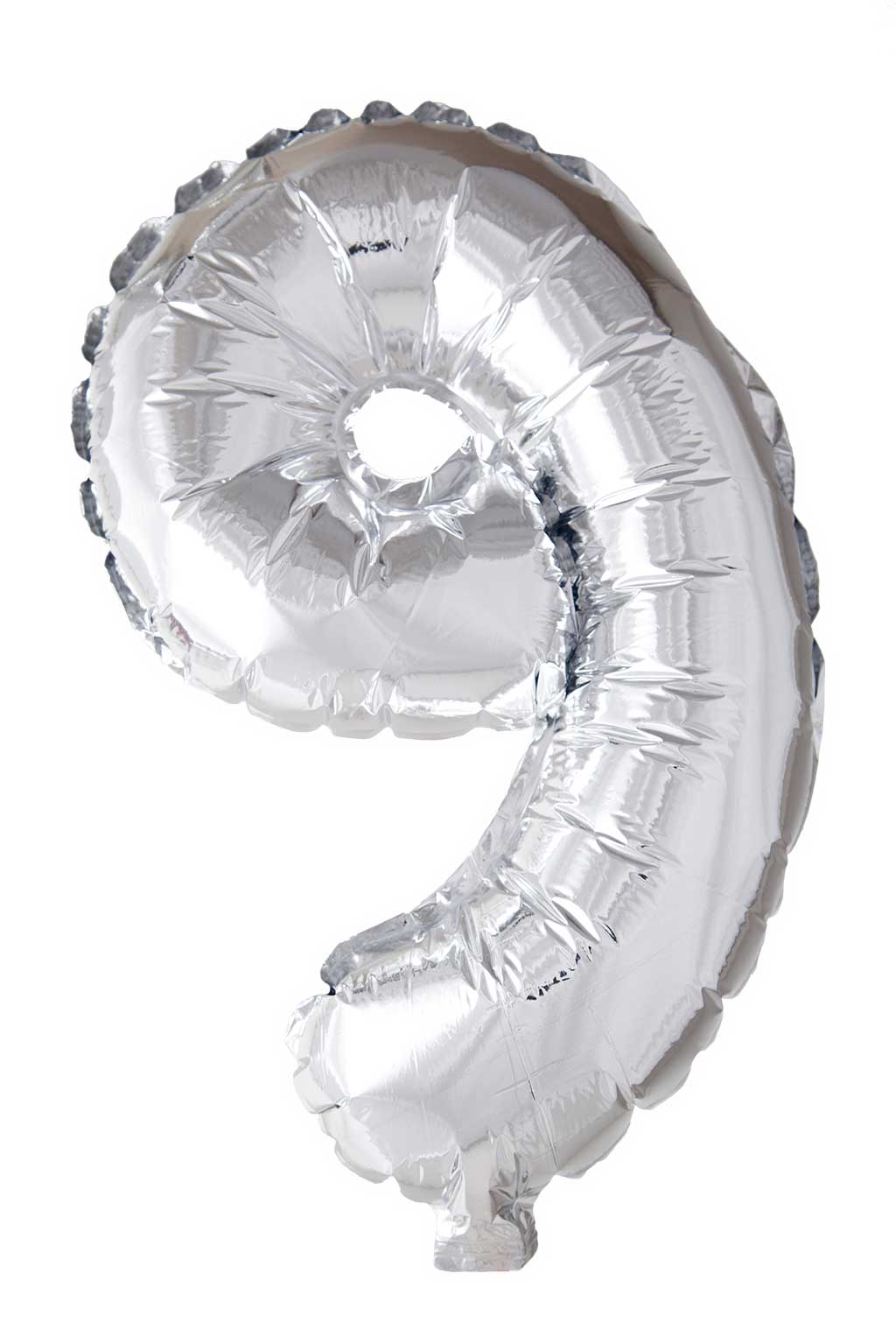 Folie ballon nummer &apos;9&apos; zilver 40cm
