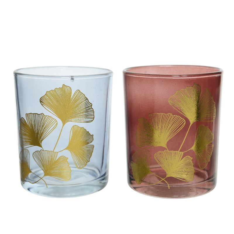 Z Theelichthouder glas ginkgoblad dia7x8cm