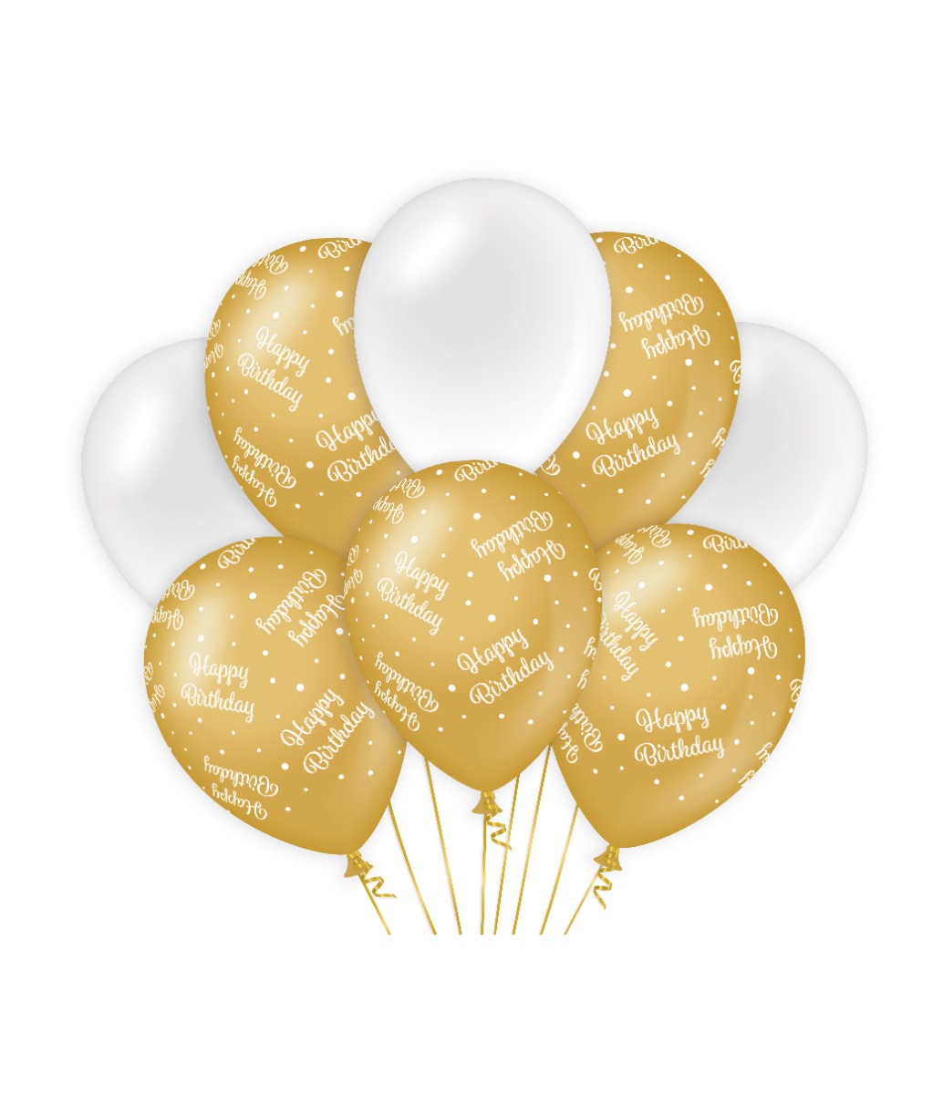 Decoratie ballonnen goud/wit - Birthday