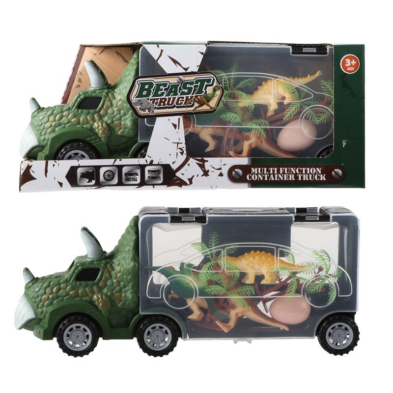 Dino vrachtauto 28 cm met 4 dino&apos;s