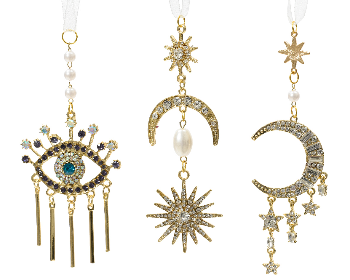 Hangdeco metaal met glitters Maan-Zon Hangdeco metaal met glitters Maan-Zon