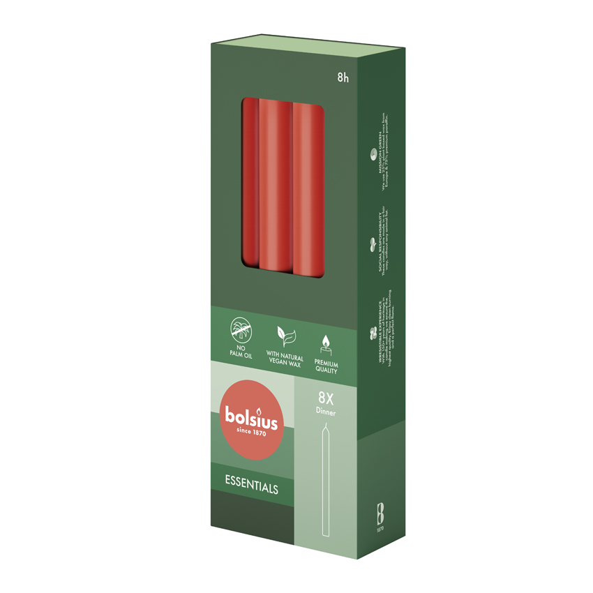 Bolsius Dinerkaarsen 230/20 Red 8 stuks