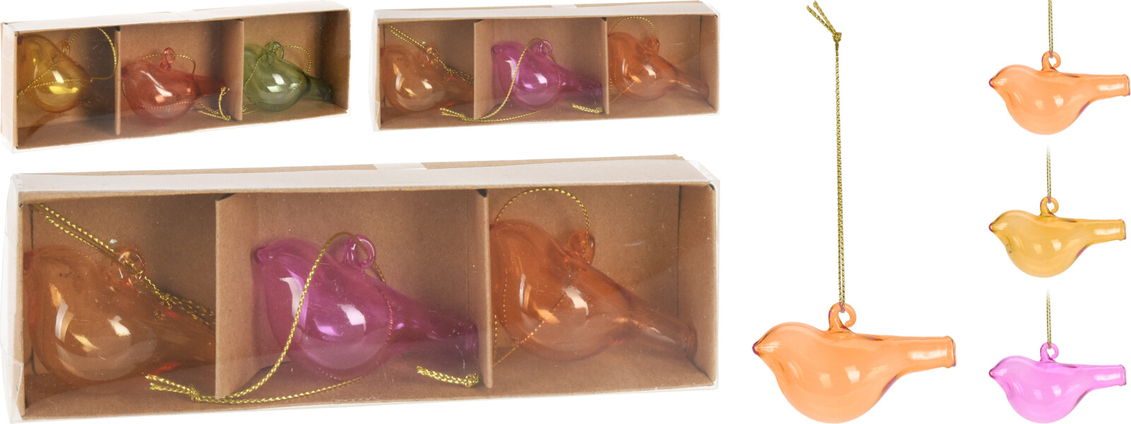 Hangdeco vogel glas 6cm set a 3