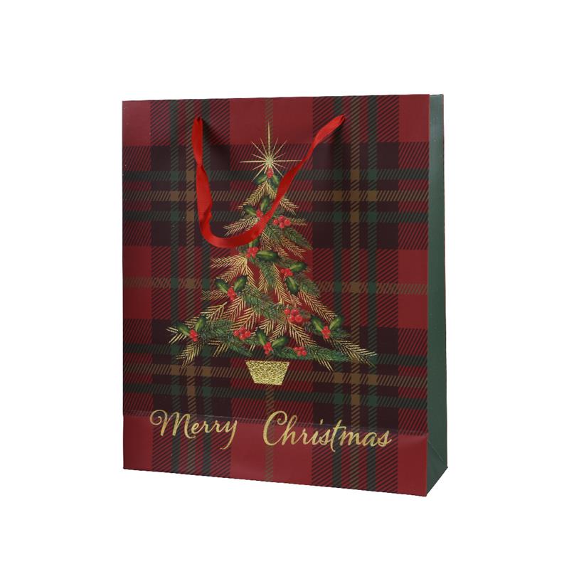 Geschenktas everlands kunstkerstboom rood 8x18x24cm