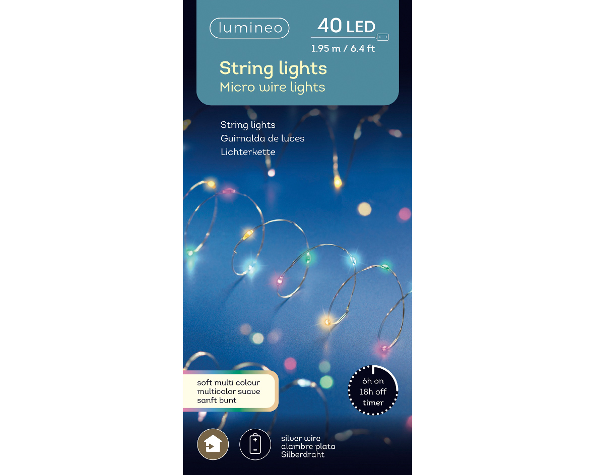 Strengverlichting 40 LED multikleur batt Strengverlichting 40 LED multikleur batt