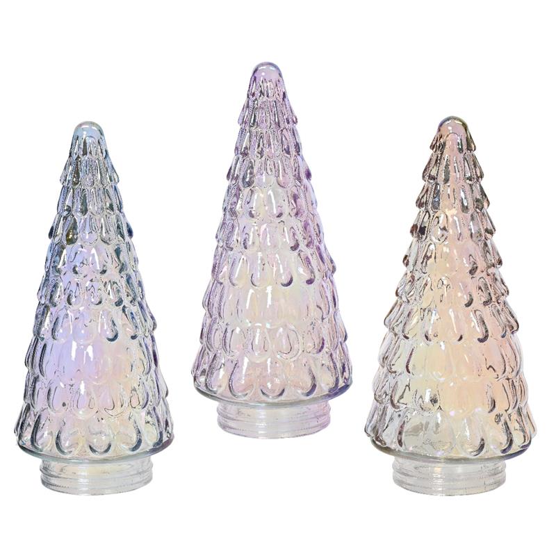 Beeld everlands kunstkerstboom glas iriserend 23cm