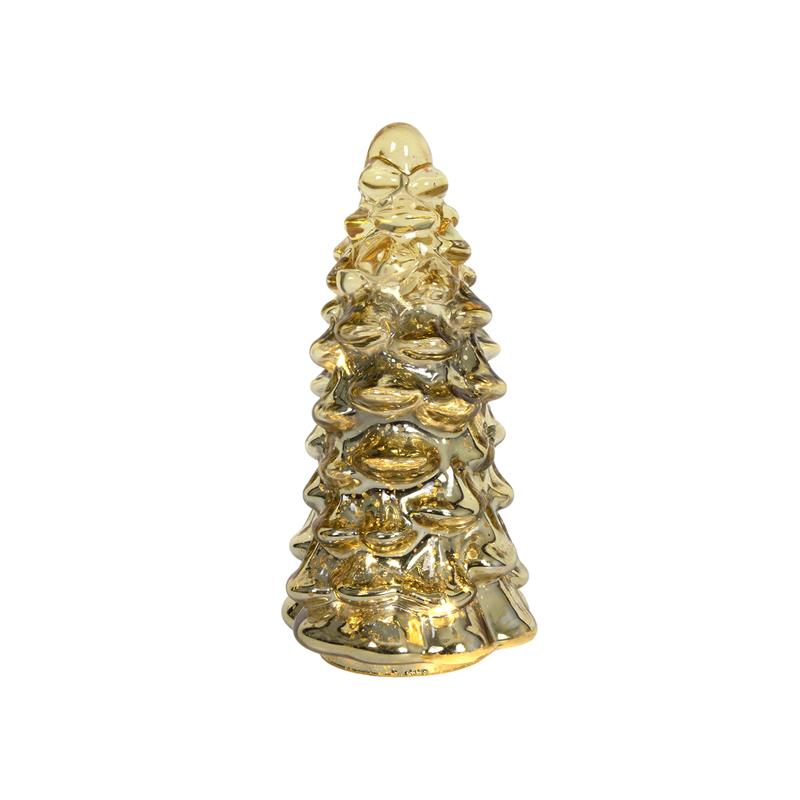 Beeld everlands kunstkerstboom glas LED goud 20cm
