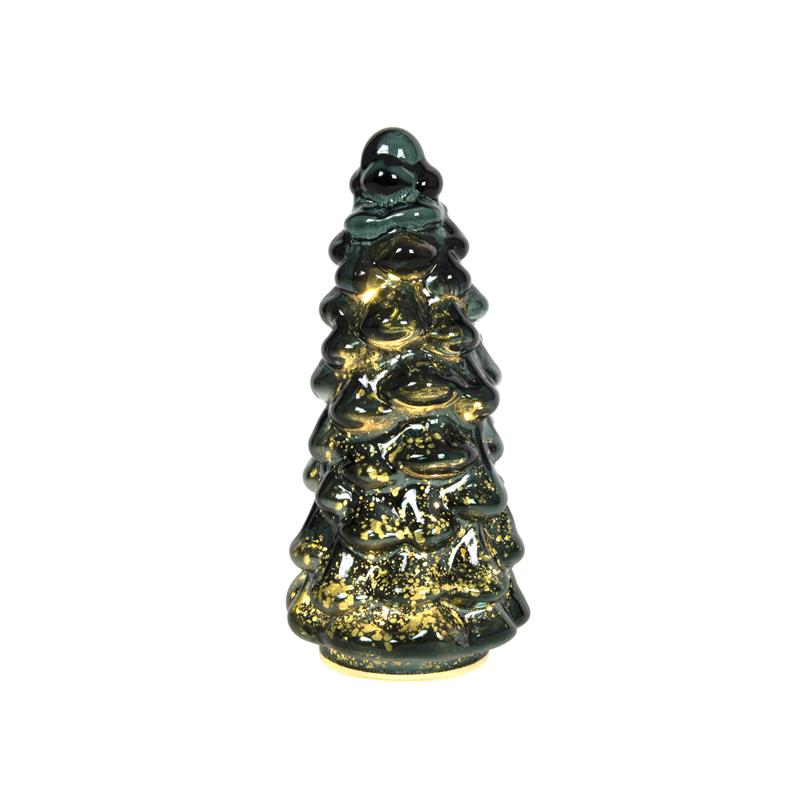 Beeld everlands kunstkerstboom glas LED groen 20cm