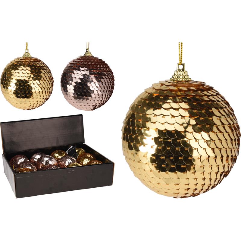 Kerstbal pailletten 7cm goud/roze