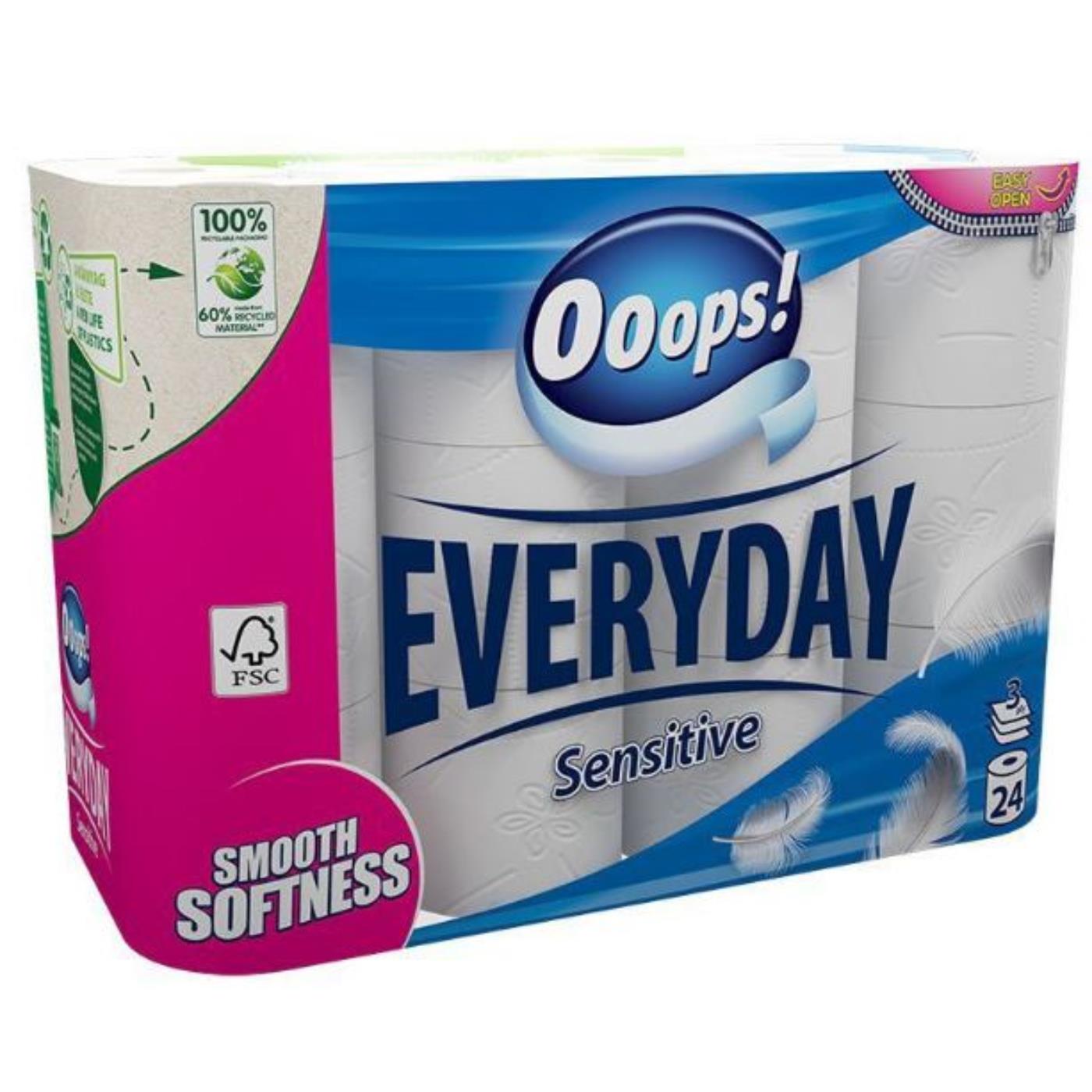 Ooops ! Everyday Toiletpapier 3-laags Pak A 24 Rollen