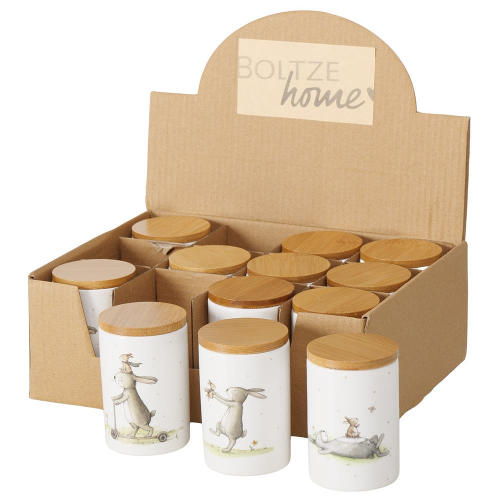 Boltze Home Opbergblik Bunny 80ml Dia5x7,8cm Aardewerk Met Bamboe Deksel In 3