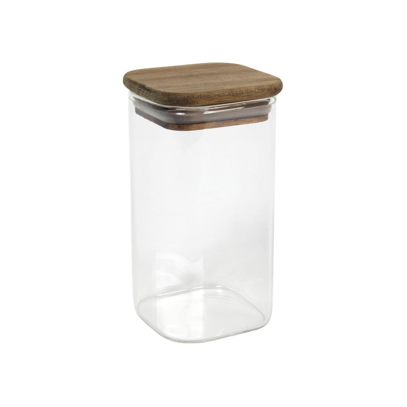 Pot glas acacia deksel 6,2x6,2x11cm Pot glas acacia deksel 6,2x6,2x11cm