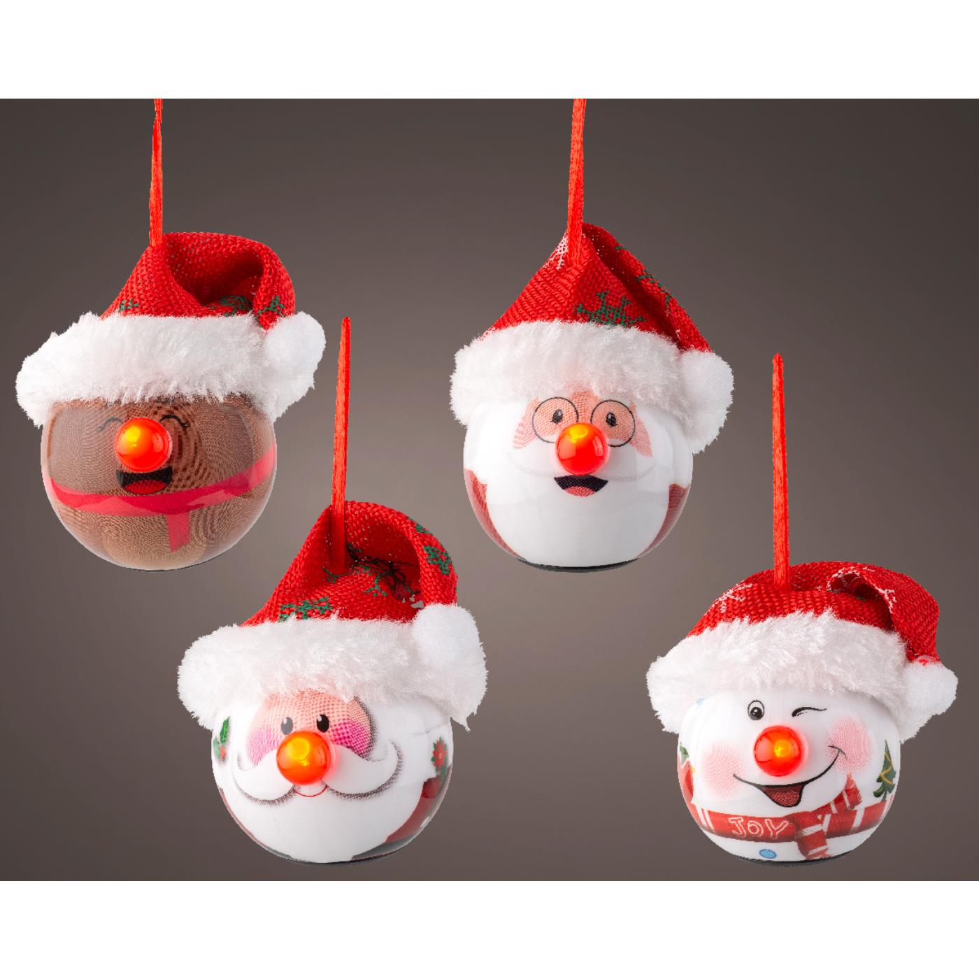 Lumineo Kerstbal met kerstmuts LED 7x6,6x7,5cm