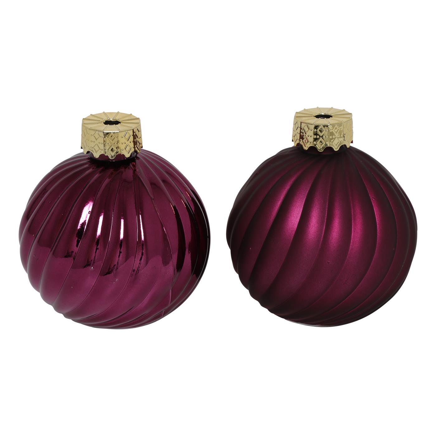 Countryfield Kerstbal vaas Stripe paars glas Ø10cm