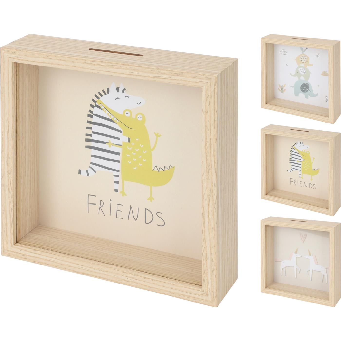 Spaarpot hout met kinderafbeelding