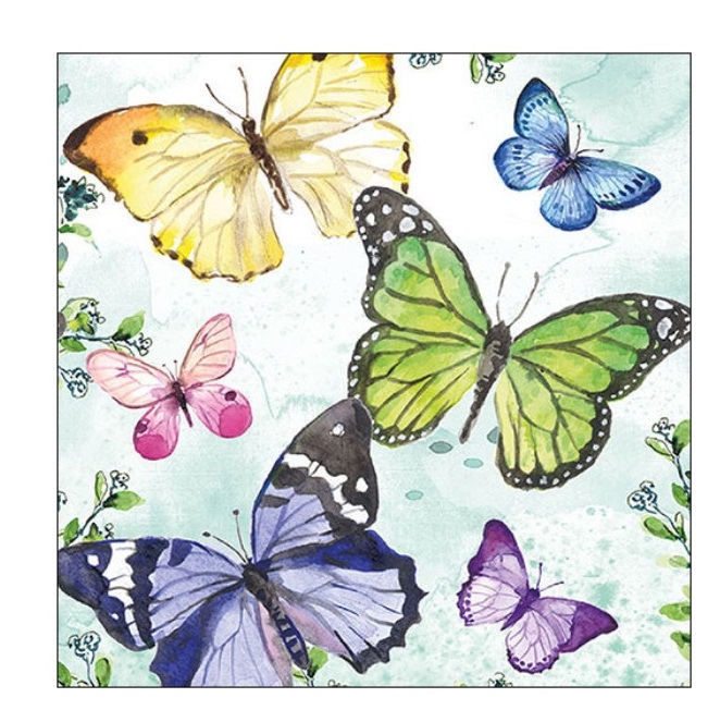 Servetten Fluttering butterflies aqua 33
